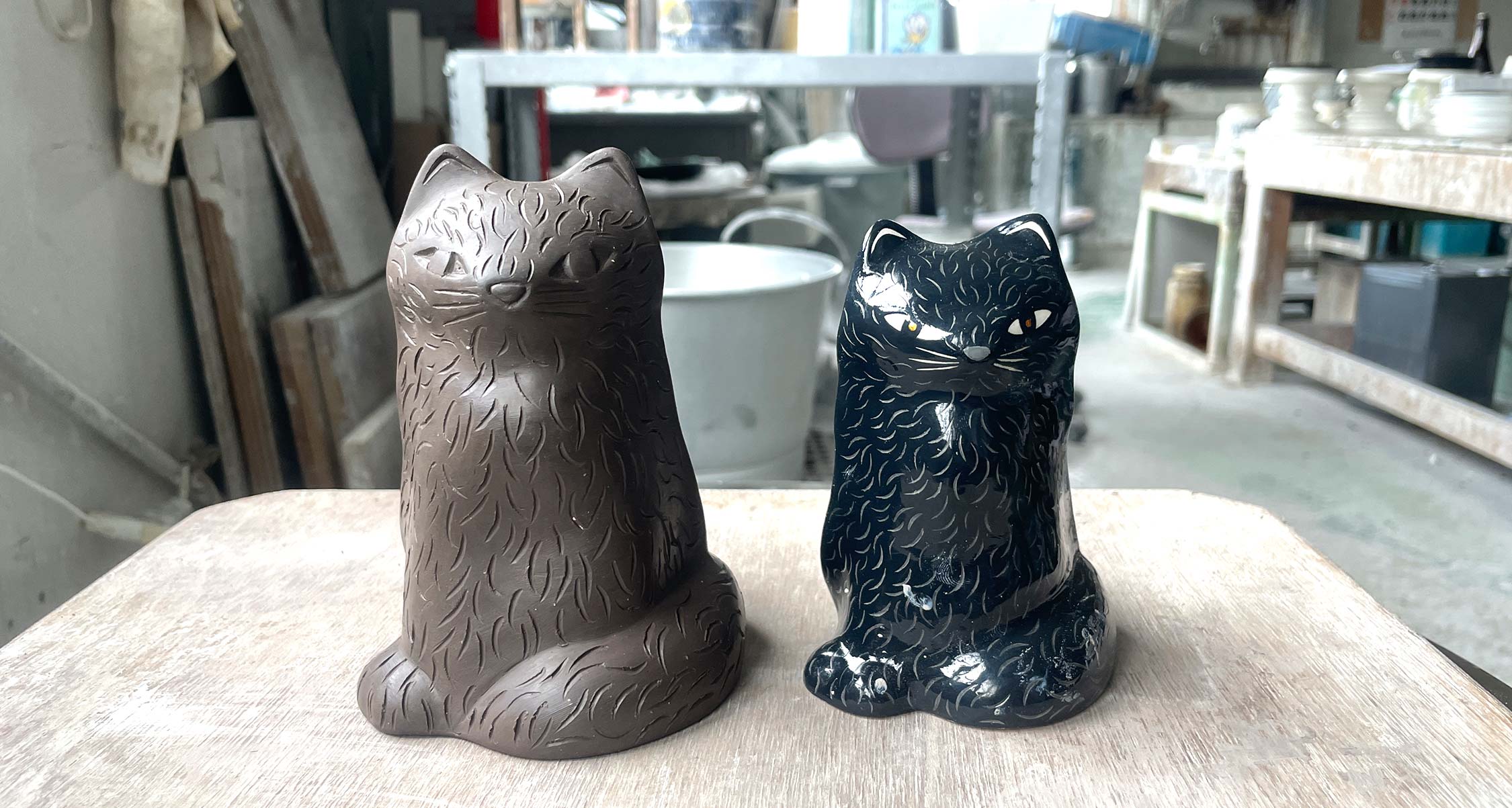 千海博美「Cat pottery object／猫の陶器オブジェ」